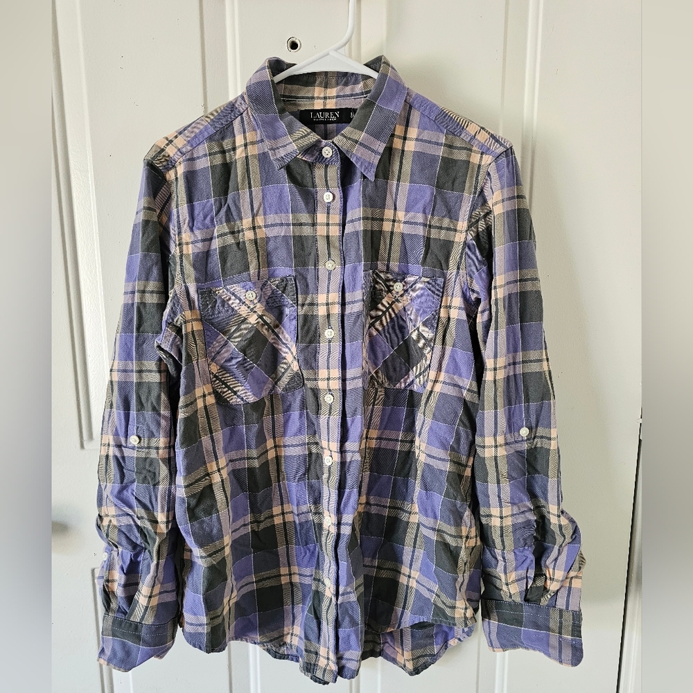 Ralph Lauren Black Label 100% Cotton Preppy Plaid Long Sleeve Shirt Sz‎ L